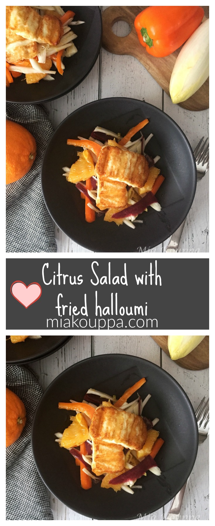 Citrus salad with fried halloumi