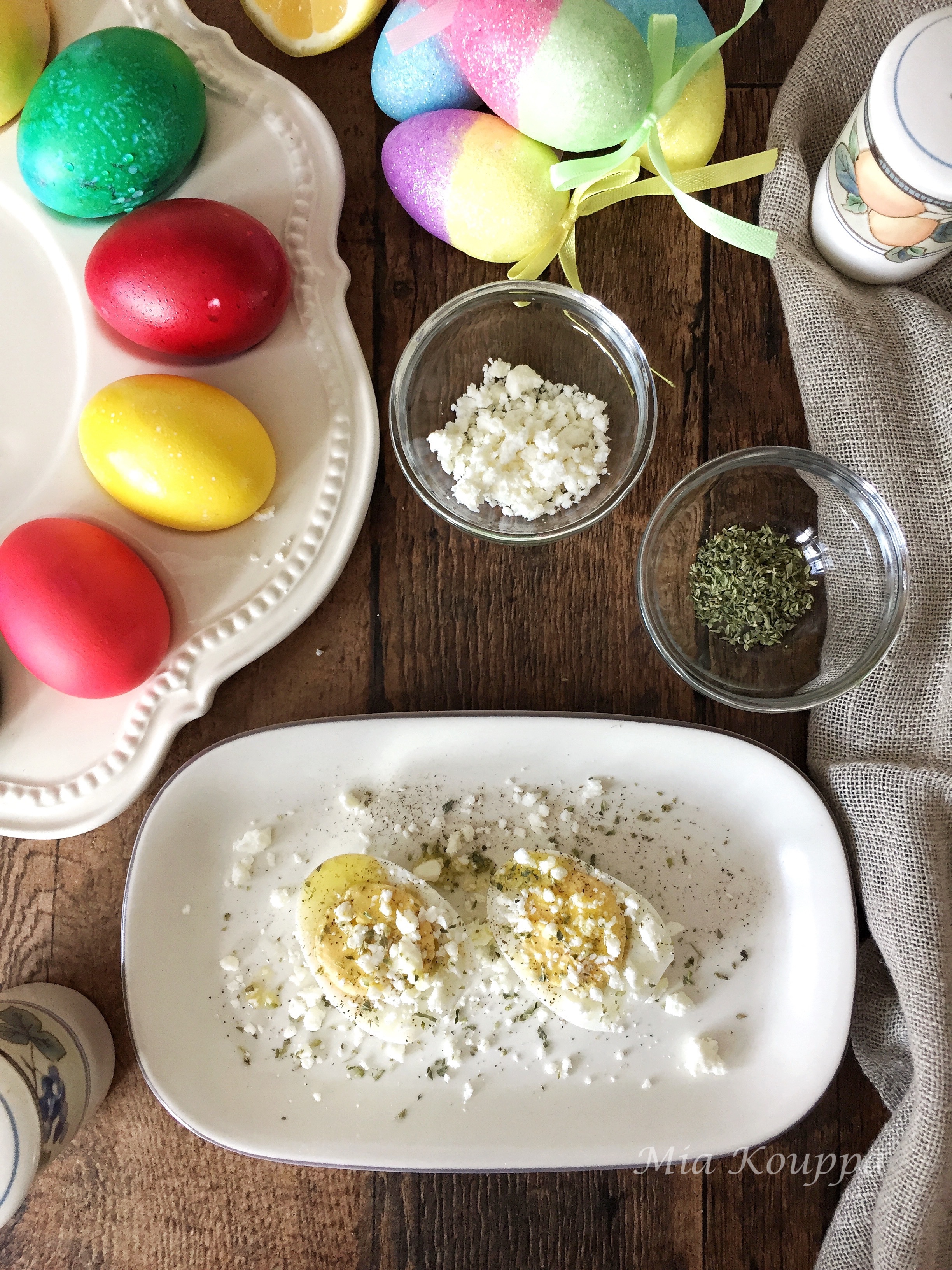 Greek style hard boiled eggs