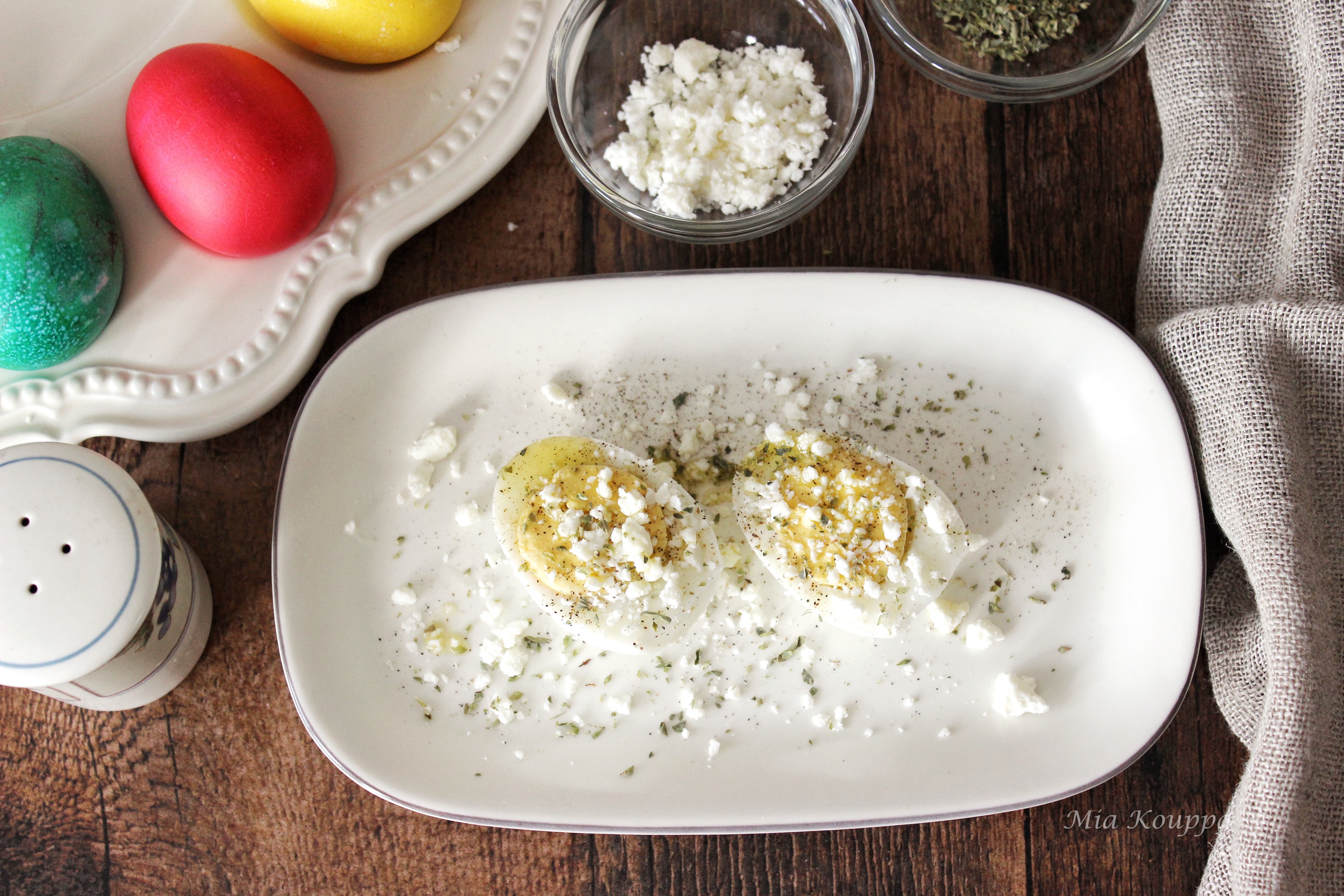 Greek style hard boiled eggs