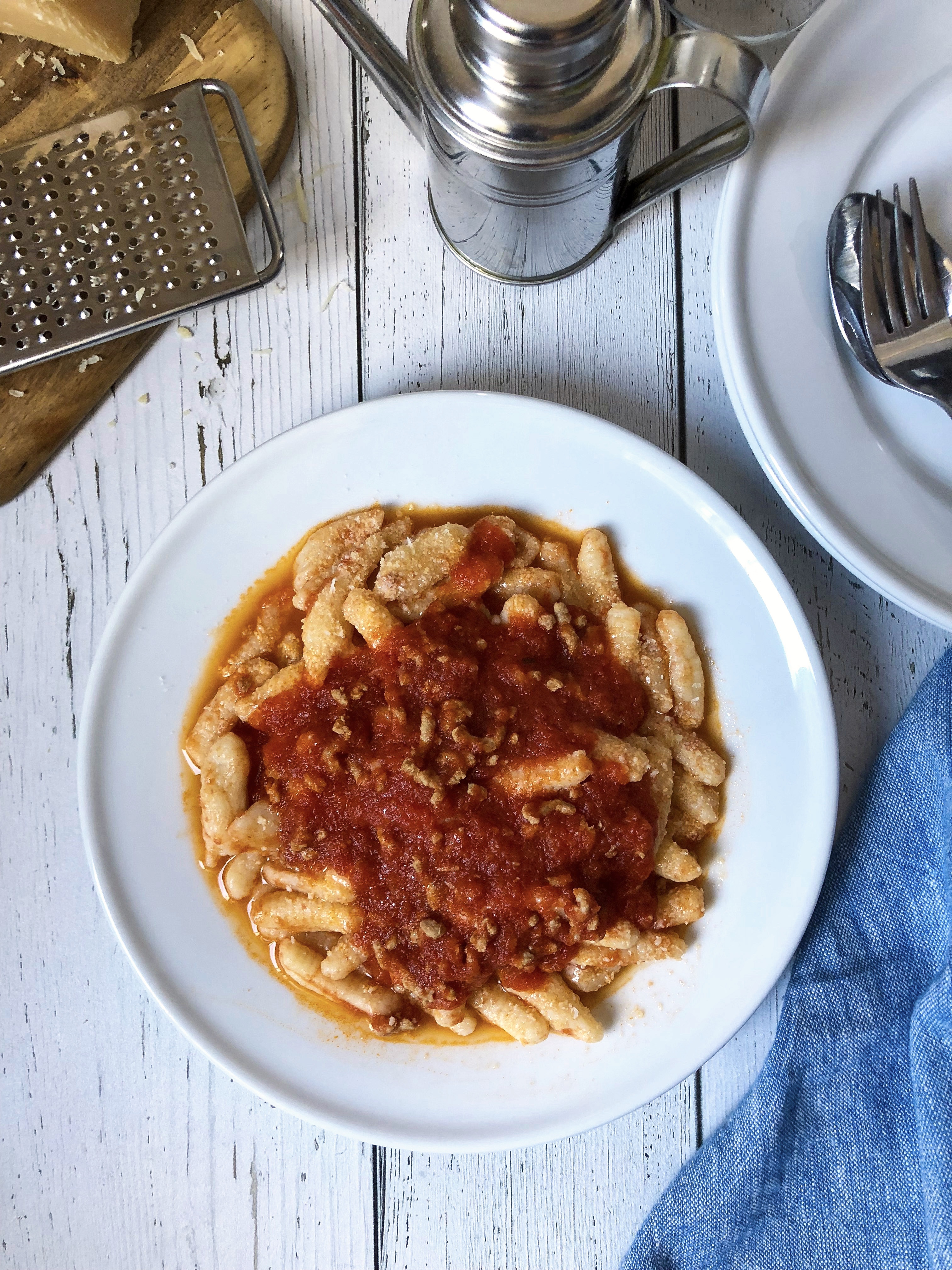 Homemade pasta with meat sauce