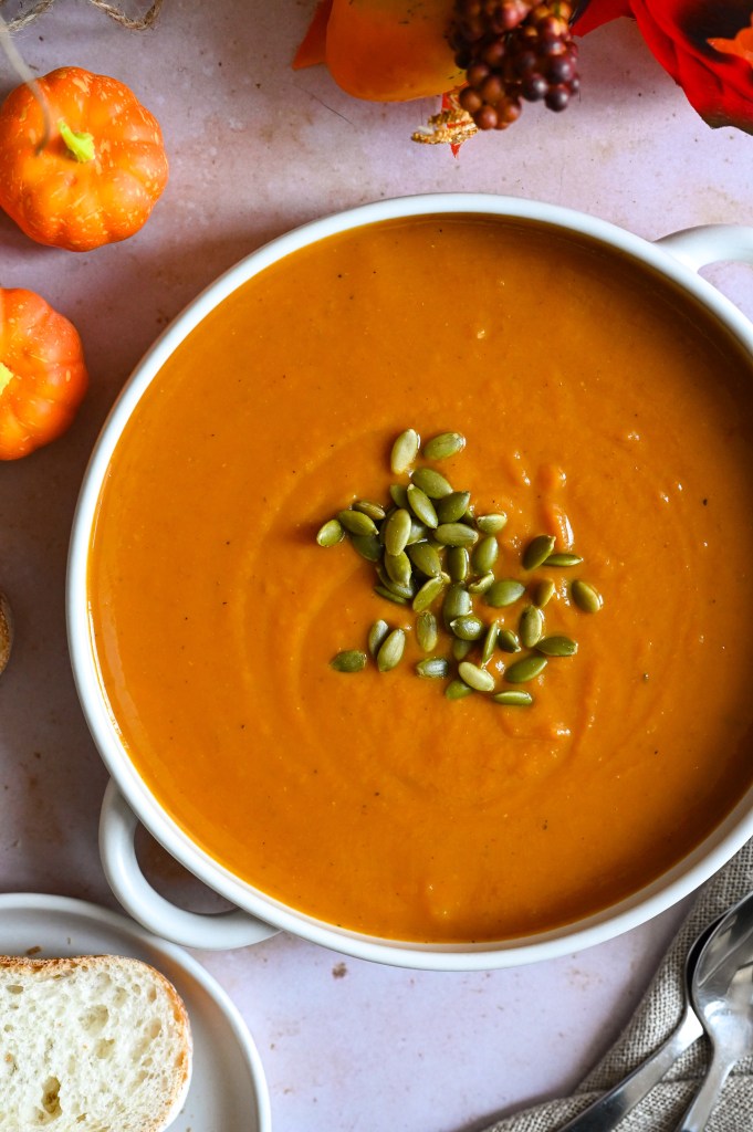 An easy and creamy pumpkin soup using canned pumpkin
