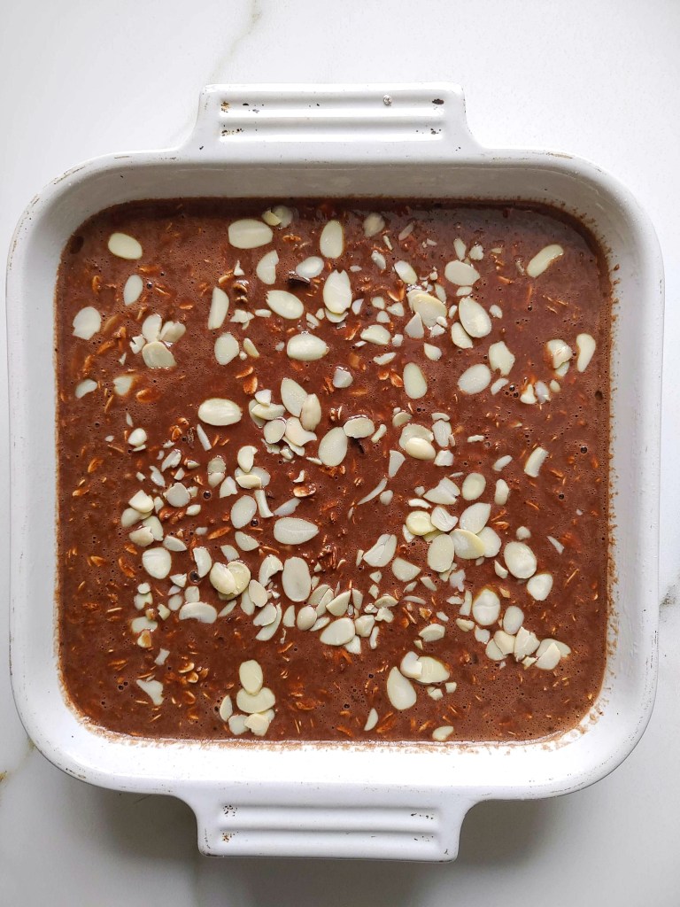 Our healthy brownie baked oatmeal is vegan and has no refined sugar.